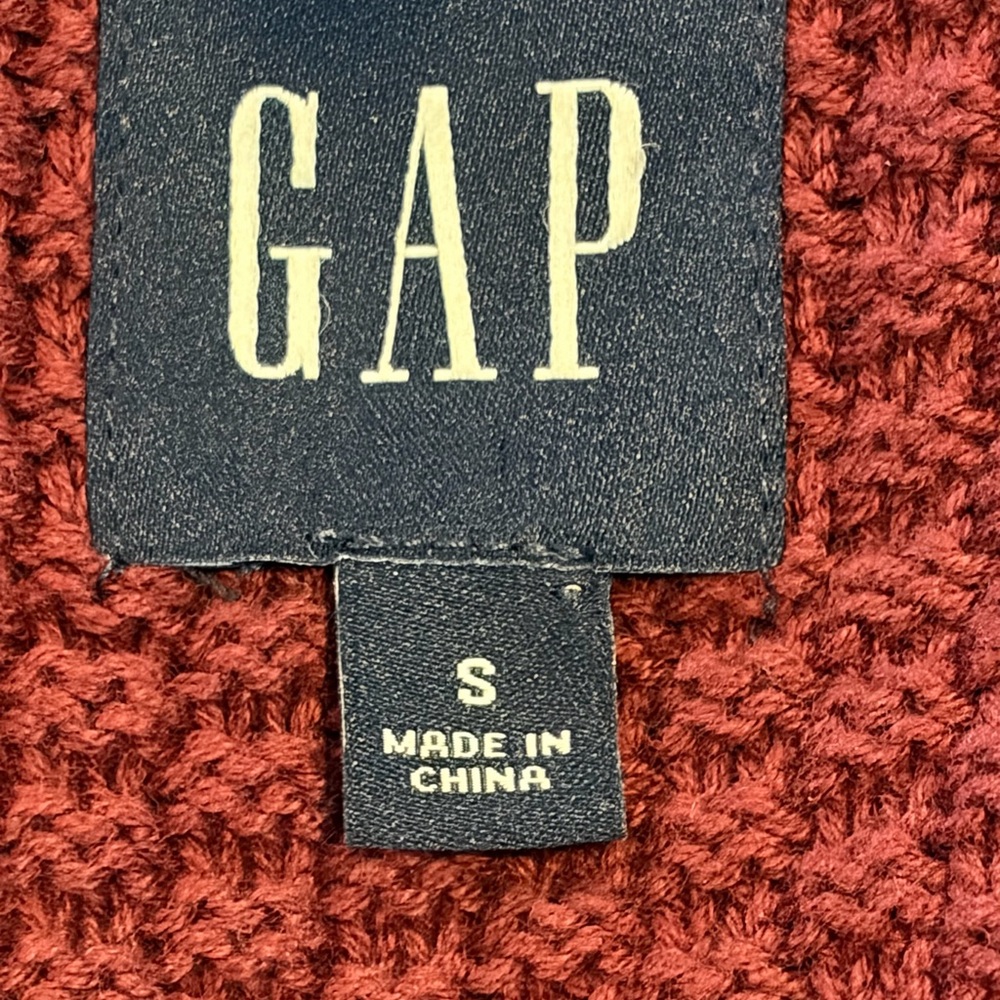 Gap Open Front Cardigan Sweater Small Burgundy Waffle Knit Long Sleeve Pockets - Picture 9 of 13
